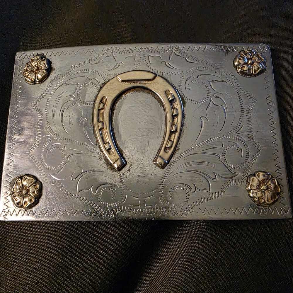 Source Unknown Silver and Gold Ornate Belt Buckle
